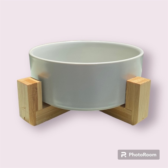 Other - Nordic Grey Ceramic Bamboo Pet Bowl
